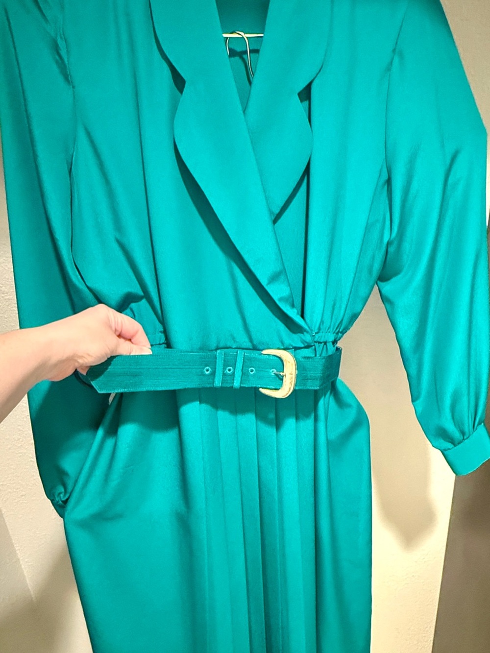 Vintage Talbots Teal Belted Midi Dress Size 8 Made in Hong Kong 80s 90s - Picture 3 of 4
